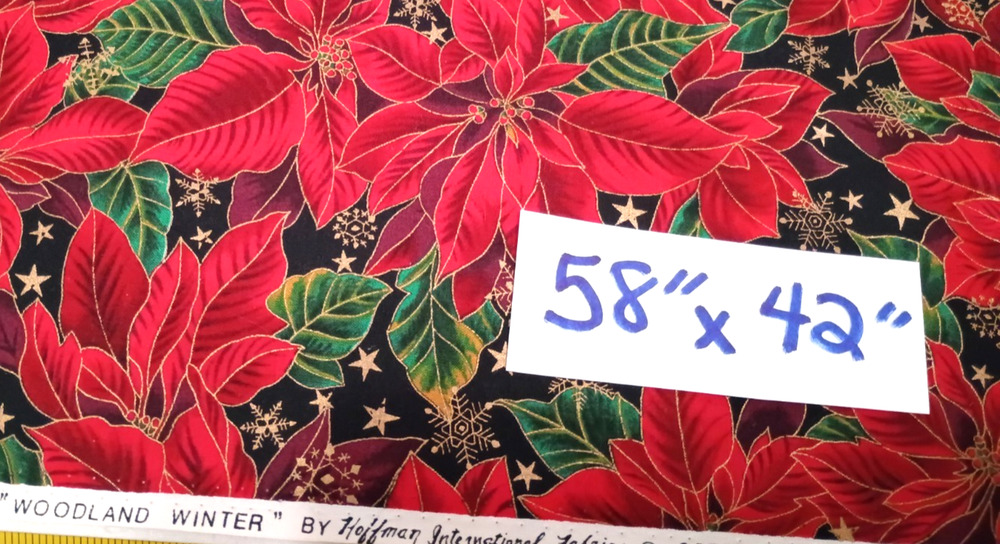 Woodland Winter Poinsettia Hoffman Christmas Cotton Sew Craft Fabric 1 Pc 58x42
